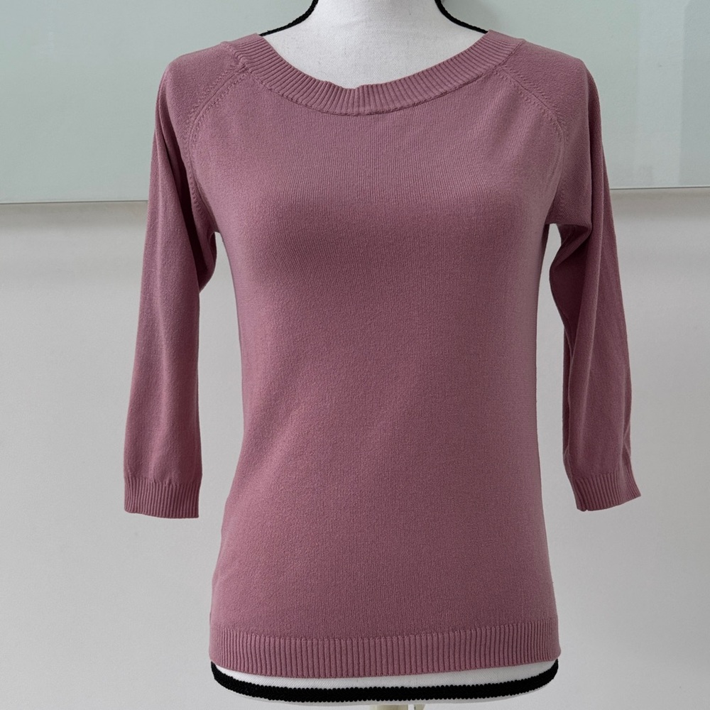 Zara Rose Solid Color Sweater – Size Large – 3/4 Sleeve